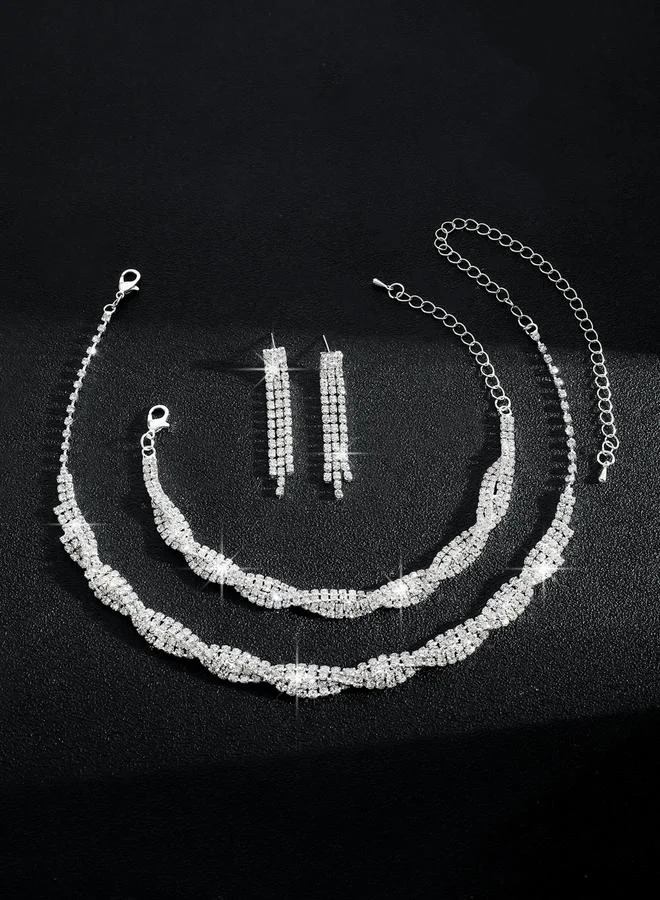 تايك تو طقم مجوهرات 3 قطع عقد وسوار وأقراط منمقة